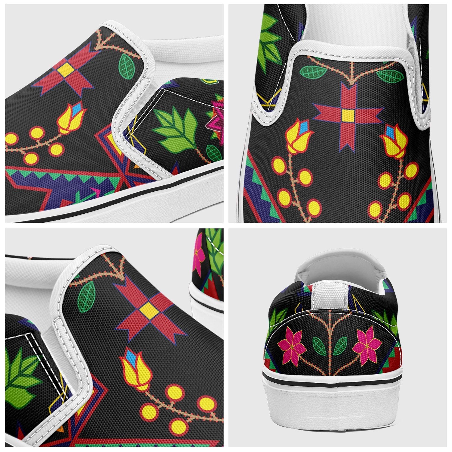 Geometric Floral Spring Black Otoyimm Kid's Canvas Slip On Shoes otoyimm Herman