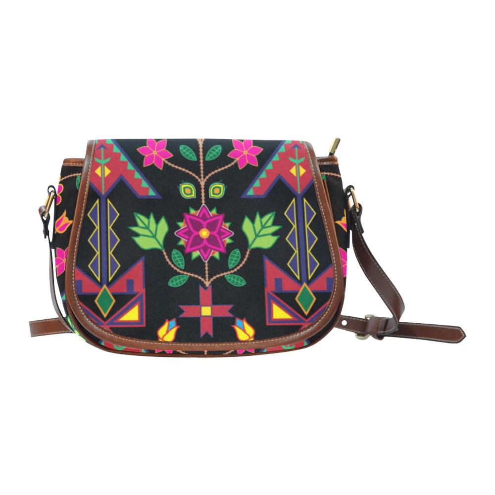 Geometric Floral Spring - Black Saddle Bag/Small (Model 1649) Full Customization Saddle Bag/Small (Full Customization) e-joyer