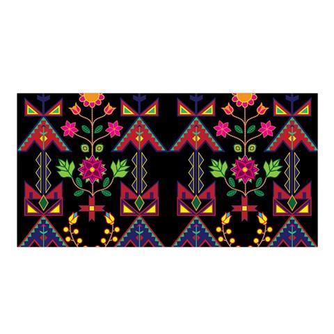 Geometric Floral Spring Black Satin Shawl Scarf 49 Dzine