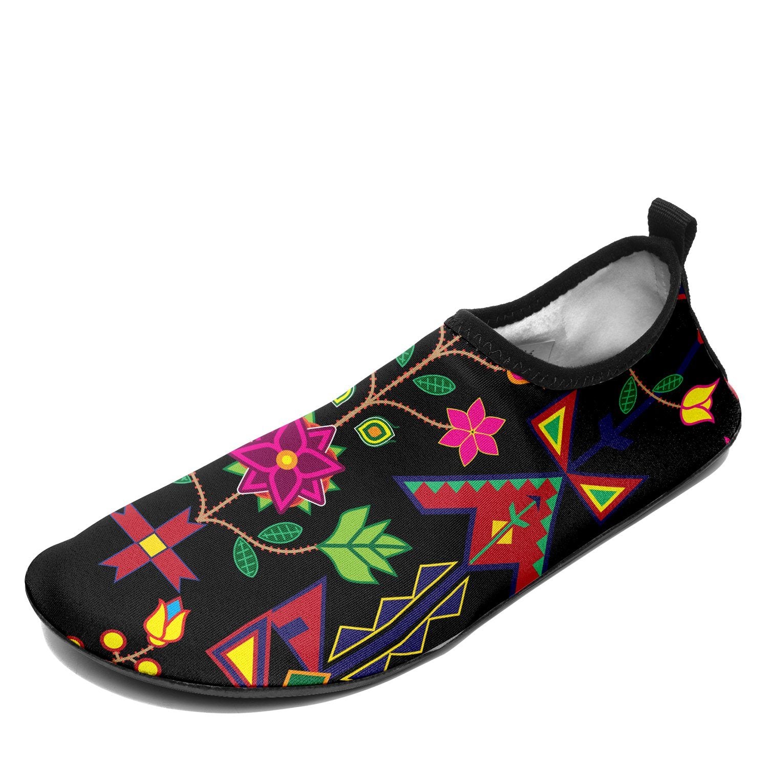 Geometric Floral Spring Black Sockamoccs Kid's Slip On Shoes Herman