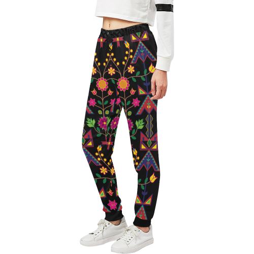 Geometric Floral Spring-Black Women's All Over Print Sweatpants (Model L11) Women's All Over Print Sweatpants (L11) e-joyer