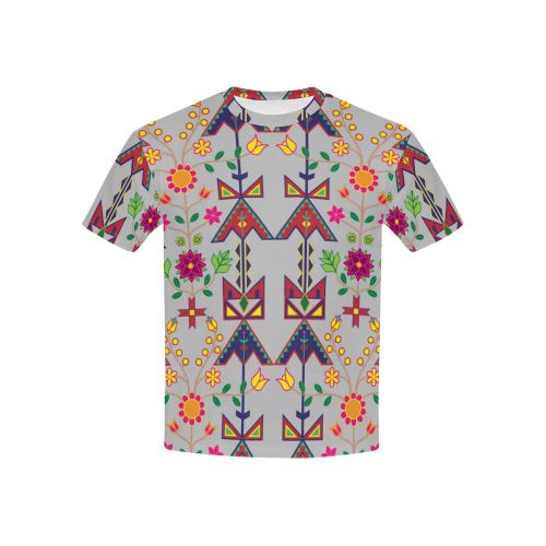 Geometric Floral Spring-Gray All Over Print T-shirt for Kid (USA Size) (Model T40) All Over Print T-shirt for Kid (T40) e-joyer