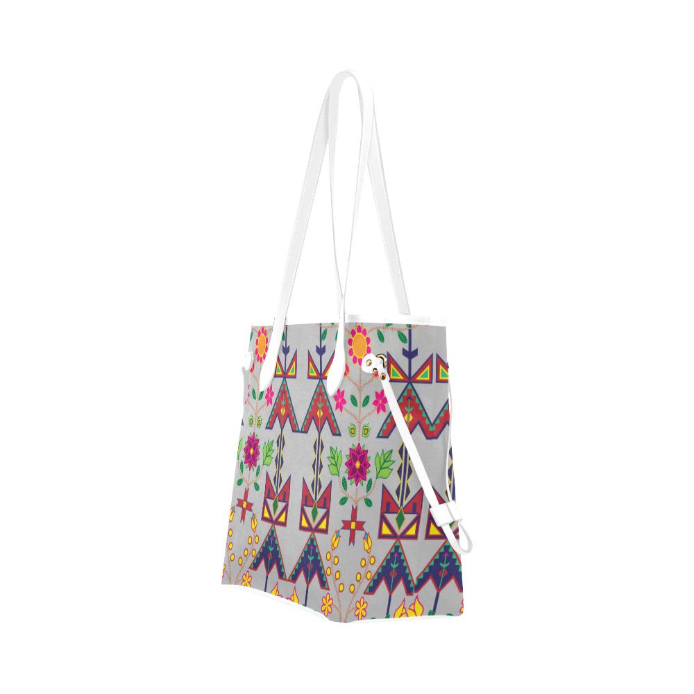 Geometric Floral Spring - Gray Clover Canvas Tote Bag (Model 1661) Clover Canvas Tote Bag (1661) e-joyer