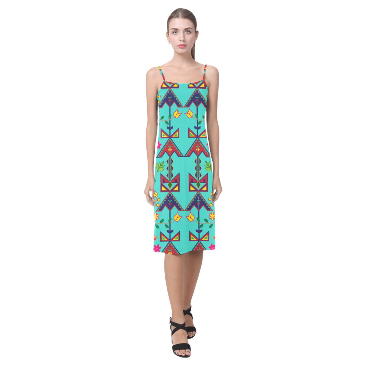 Geometric Floral Spring - Sky Alcestis Slip Dress (Model D05) Alcestis Slip Dress (D05) e-joyer