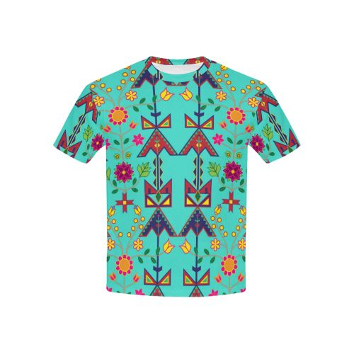 Geometric Floral Spring-Sky All Over Print T-shirt for Kid (USA Size) (Model T40) All Over Print T-shirt for Kid (T40) e-joyer
