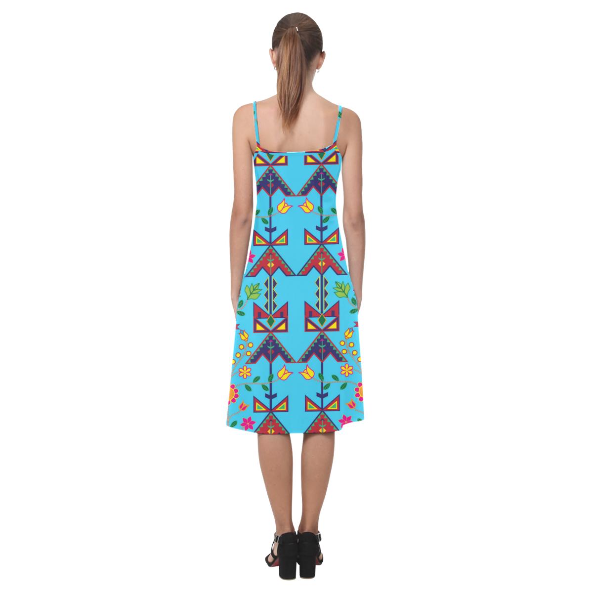 Geometric Floral Spring - Sky Blue Alcestis Slip Dress (Model D05) Alcestis Slip Dress (D05) e-joyer
