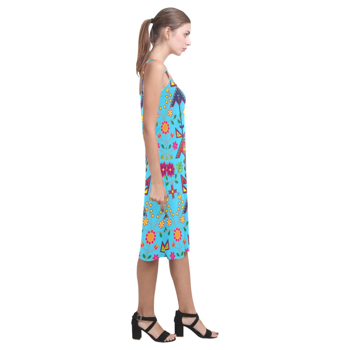 Geometric Floral Spring - Sky Blue Alcestis Slip Dress (Model D05) Alcestis Slip Dress (D05) e-joyer