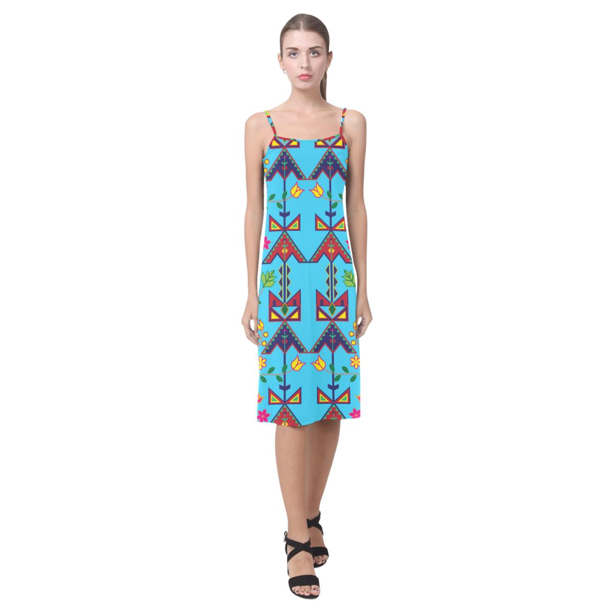 Geometric Floral Spring - Sky Blue Alcestis Slip Dress (Model D05) Alcestis Slip Dress (D05) e-joyer
