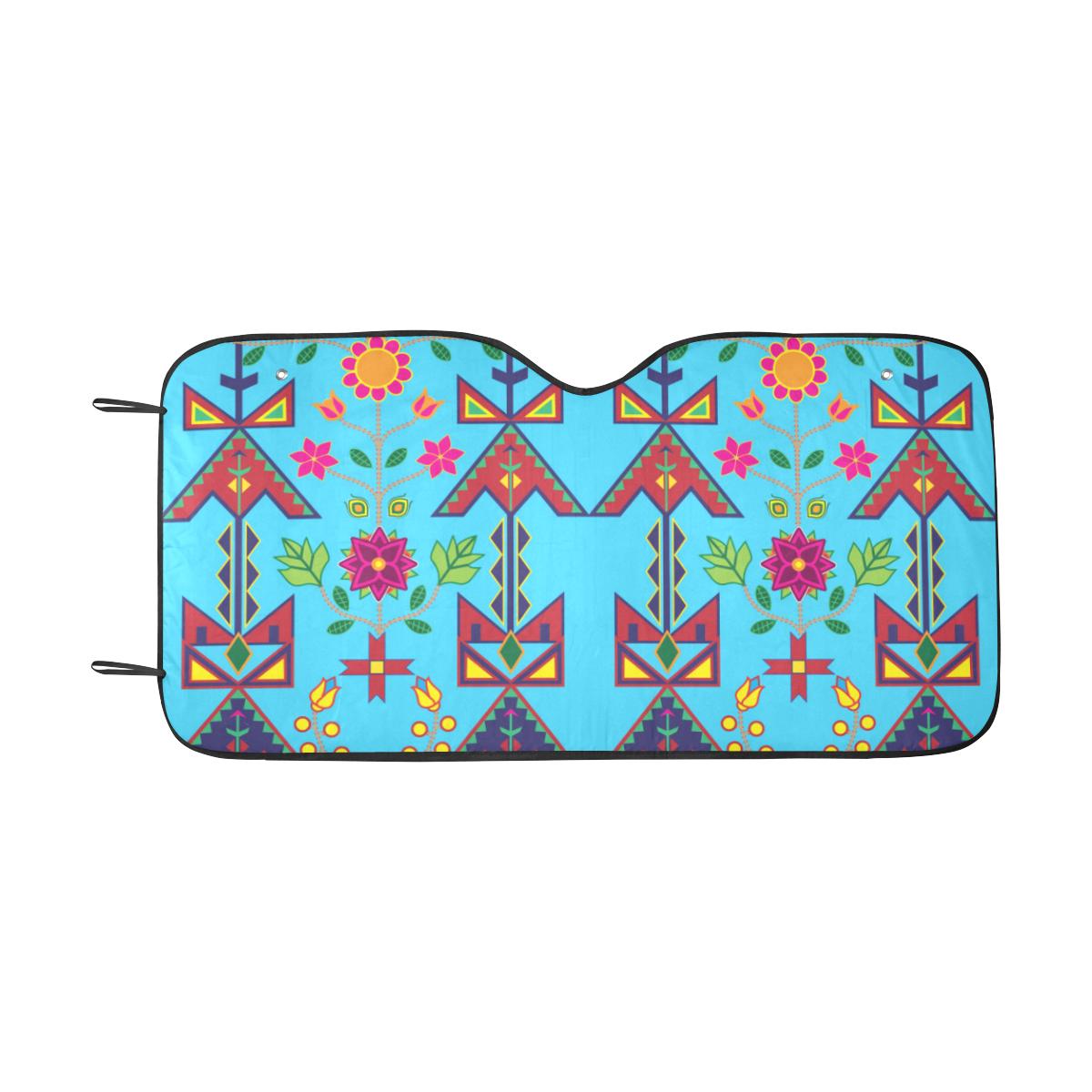 Geometric Floral Spring-SKy Blue Car Sun Shade 55"x30" Car Sun Shade e-joyer