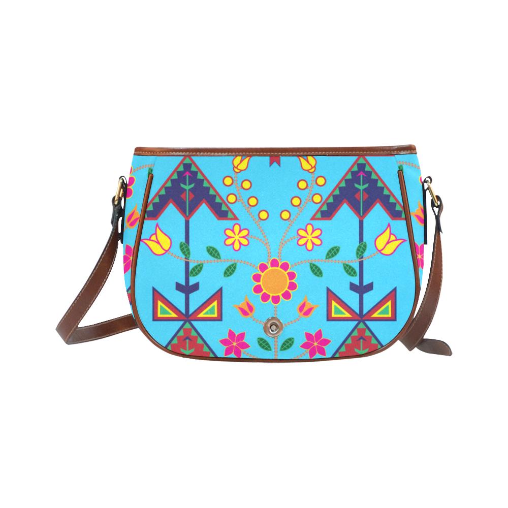 Geometric Floral Spring - SKy Blue Saddle Bag/Small (Model 1649) Full Customization Saddle Bag/Small (Full Customization) e-joyer