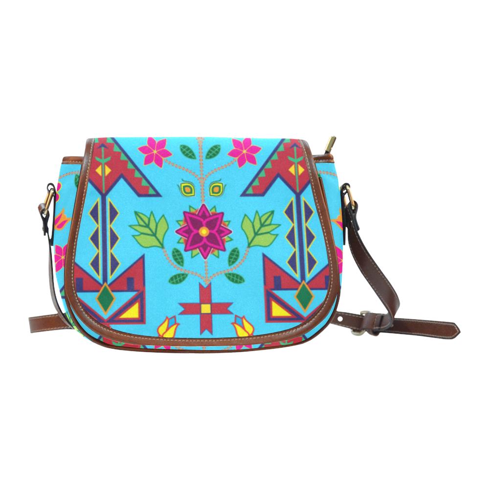 Geometric Floral Spring - SKy Blue Saddle Bag/Small (Model 1649) Full Customization Saddle Bag/Small (Full Customization) e-joyer