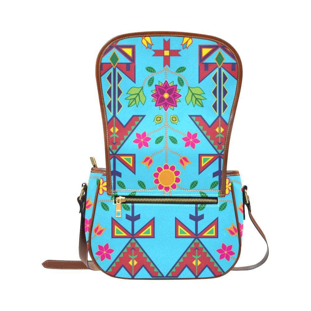 Geometric Floral Spring - SKy Blue Saddle Bag/Small (Model 1649) Full Customization Saddle Bag/Small (Full Customization) e-joyer