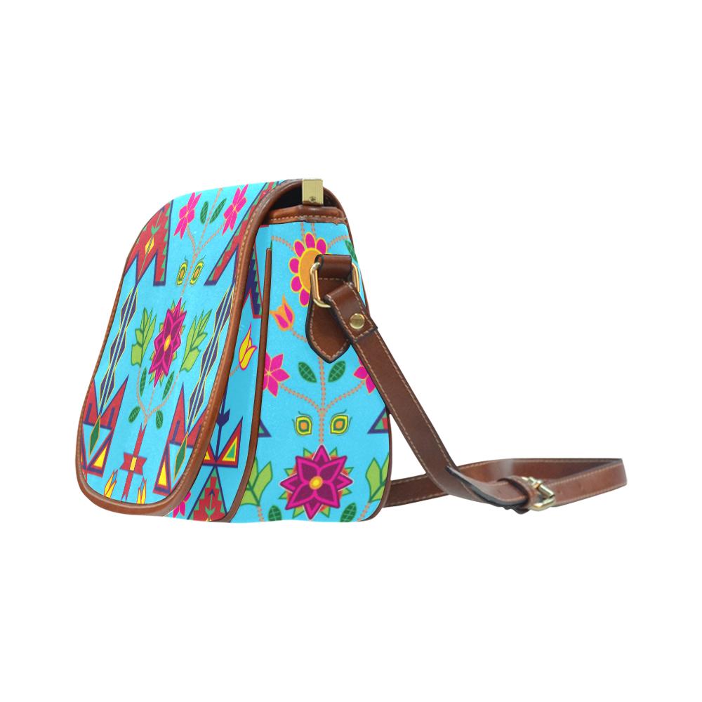 Geometric Floral Spring - SKy Blue Saddle Bag/Small (Model 1649) Full Customization Saddle Bag/Small (Full Customization) e-joyer