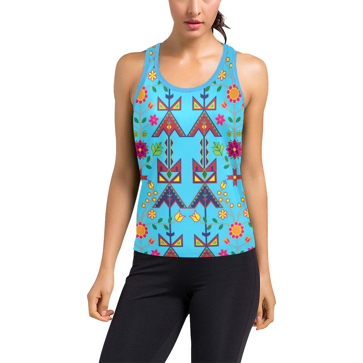 Geometric Floral Spring-SKy Blue Women's Racerback Tank Top (Model T60) Racerback Tank Top (T60) e-joyer