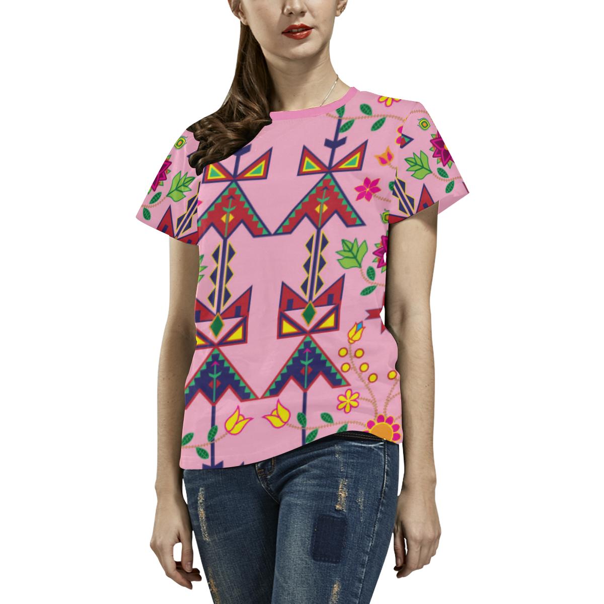 Geometric Floral Spring-Sunset All Over Print T-shirt for Women/Large Size (USA Size) (Model T40) All Over Print T-Shirt for Women/Large (T40) e-joyer