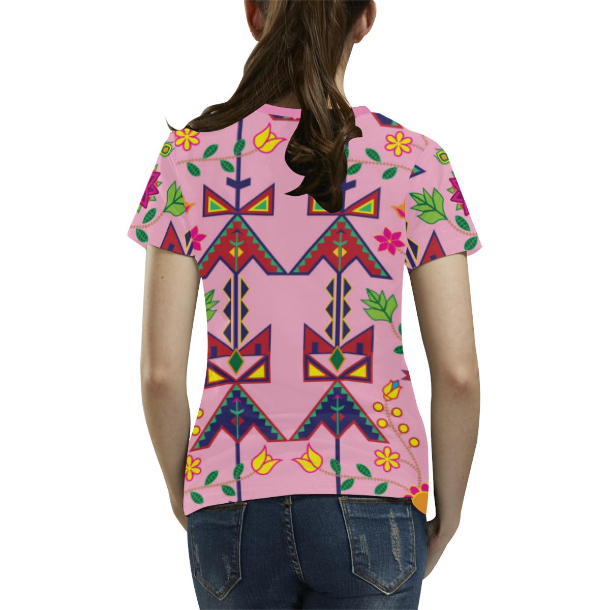 Geometric Floral Spring-Sunset All Over Print T-shirt for Women/Large Size (USA Size) (Model T40) All Over Print T-Shirt for Women/Large (T40) e-joyer