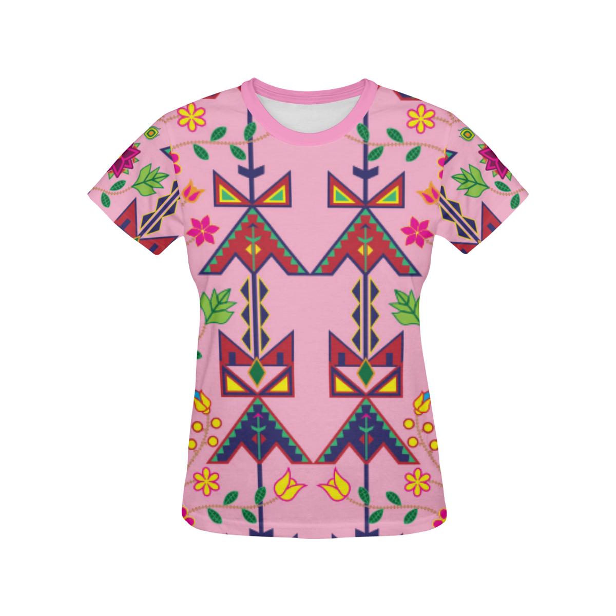 Geometric Floral Spring-Sunset All Over Print T-shirt for Women/Large Size (USA Size) (Model T40) All Over Print T-Shirt for Women/Large (T40) e-joyer