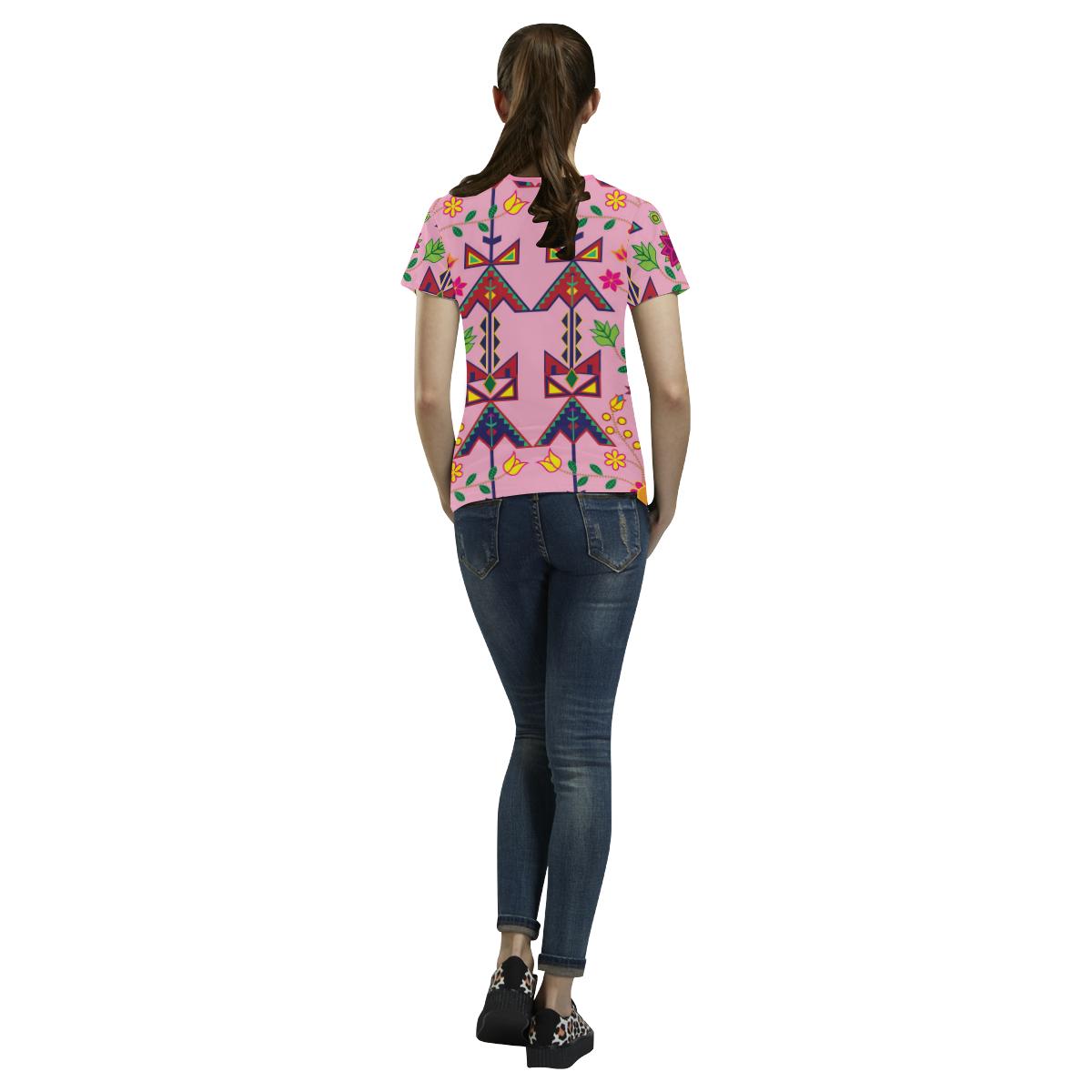 Geometric Floral Spring-Sunset All Over Print T-shirt for Women/Large Size (USA Size) (Model T40) All Over Print T-Shirt for Women/Large (T40) e-joyer