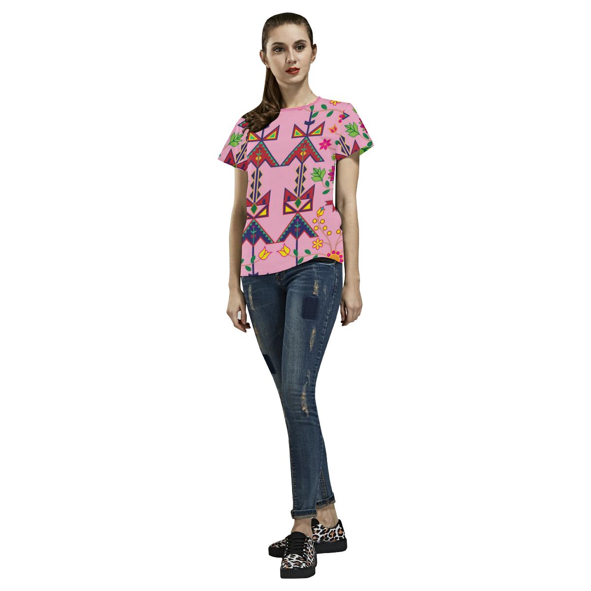 Geometric Floral Spring-Sunset All Over Print T-shirt for Women/Large Size (USA Size) (Model T40) All Over Print T-Shirt for Women/Large (T40) e-joyer