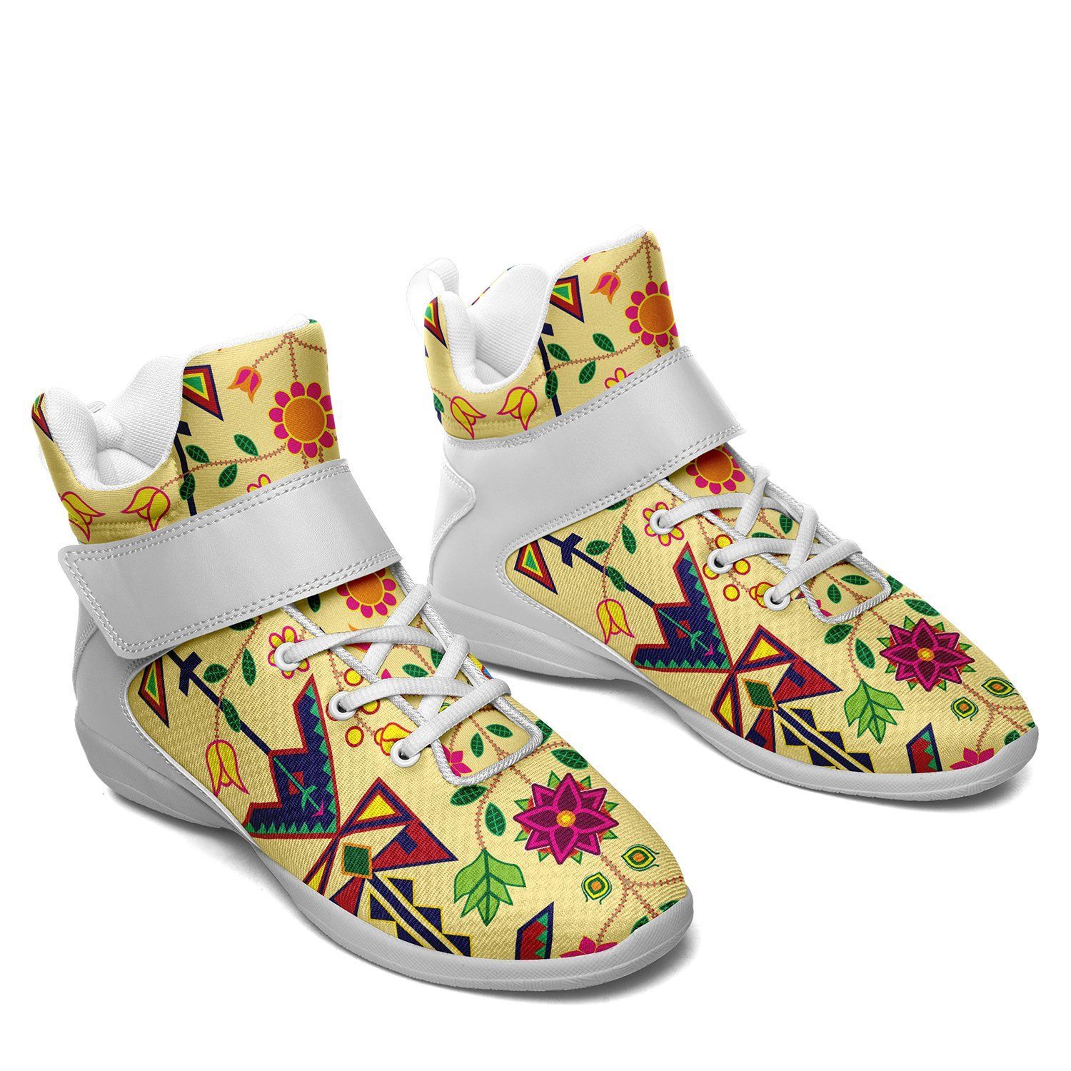 Geometric Floral Spring Vanilla Ipottaa Basketball / Sport High Top Shoes - White Sole 49 Dzine