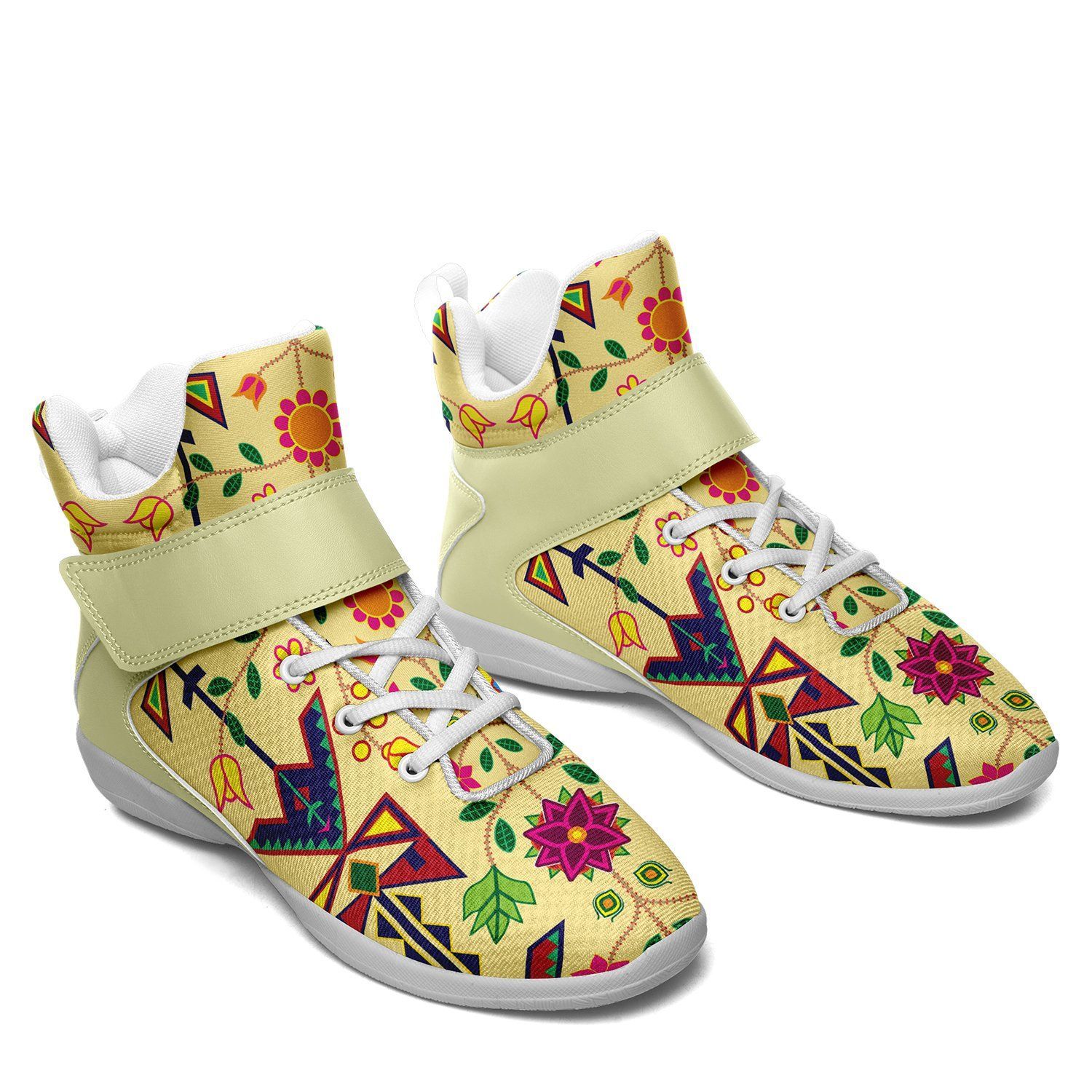 Geometric Floral Spring Vanilla Ipottaa Basketball / Sport High Top Shoes - White Sole 49 Dzine