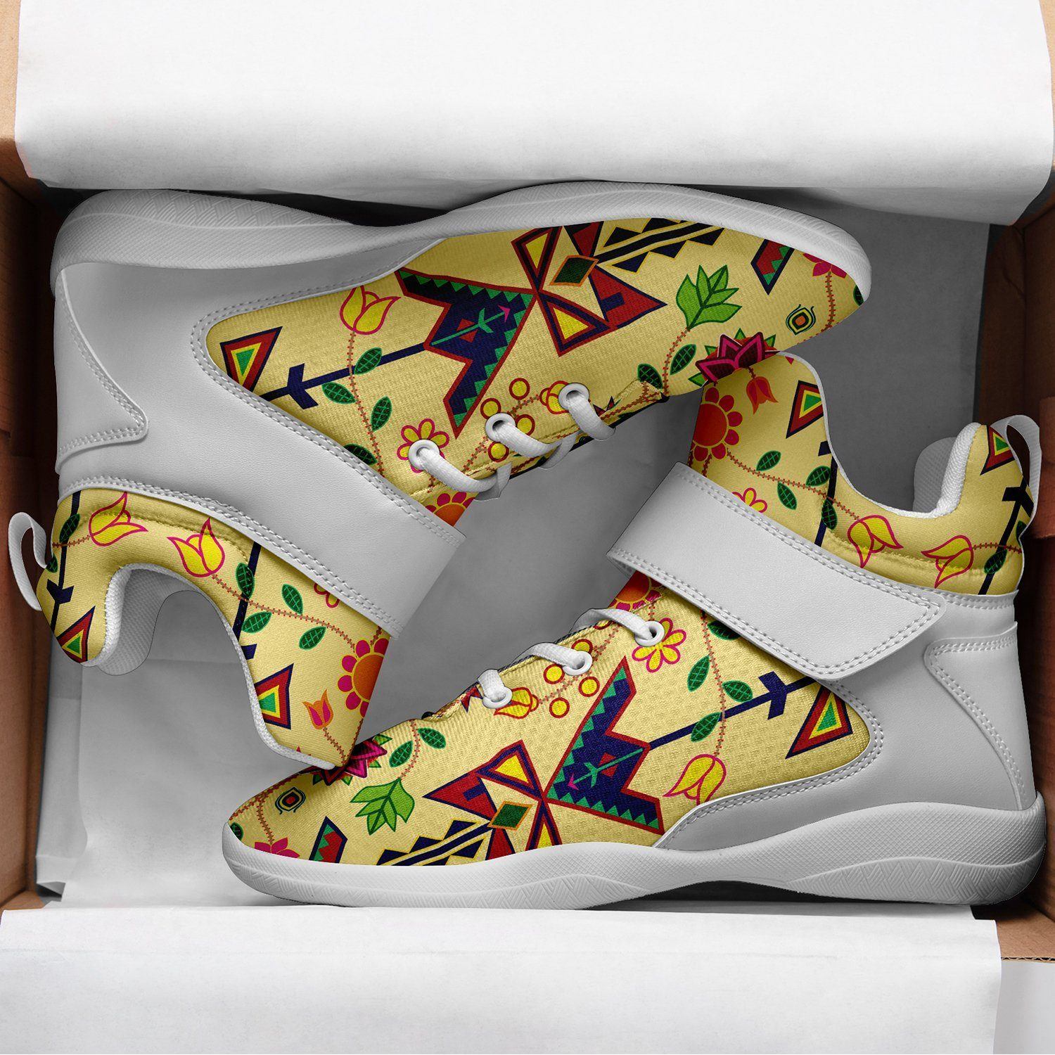 Geometric Floral Spring Vanilla Ipottaa Basketball / Sport High Top Shoes - White Sole 49 Dzine