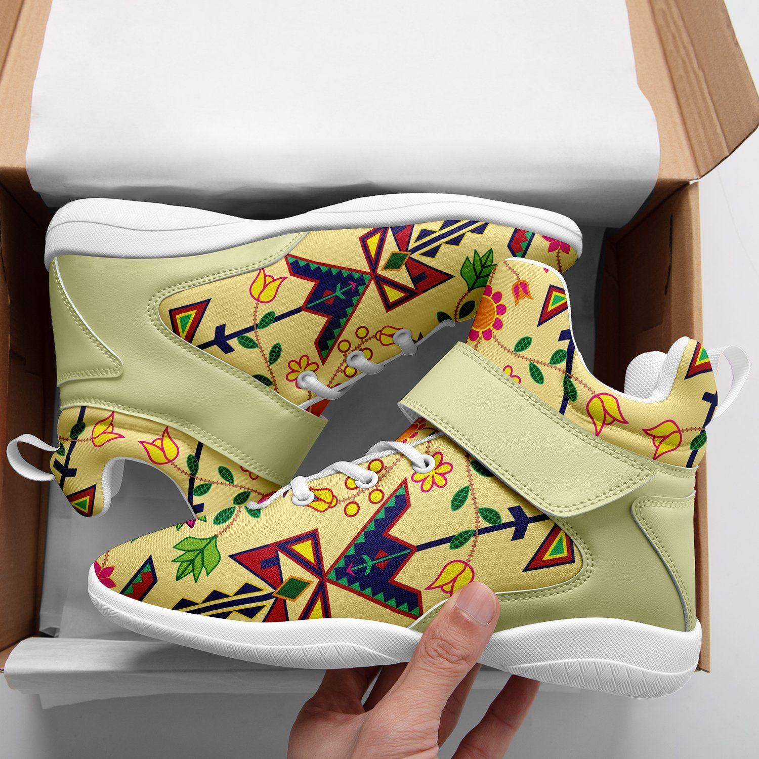 Geometric Floral Spring Vanilla Ipottaa Basketball / Sport High Top Shoes - White Sole 49 Dzine