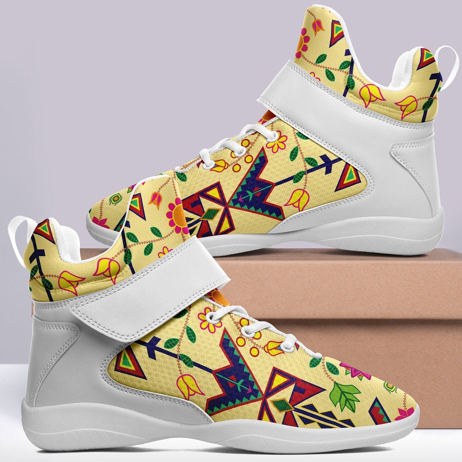 Geometric Floral Spring Vanilla Ipottaa Basketball / Sport High Top Shoes - White Sole 49 Dzine