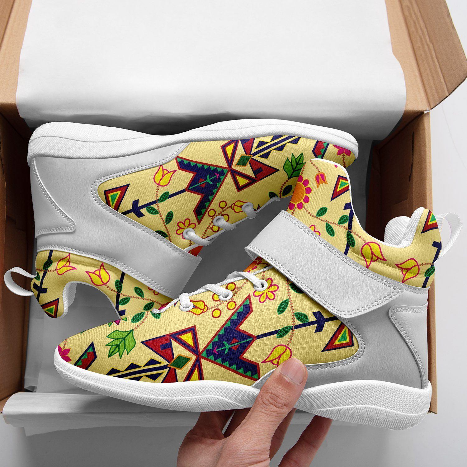 Geometric Floral Spring Vanilla Ipottaa Basketball / Sport High Top Shoes - White Sole 49 Dzine