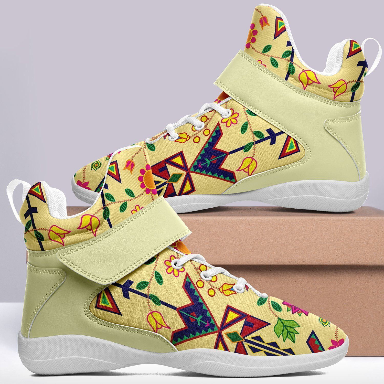 Geometric Floral Spring Vanilla Ipottaa Basketball / Sport High Top Shoes - White Sole 49 Dzine