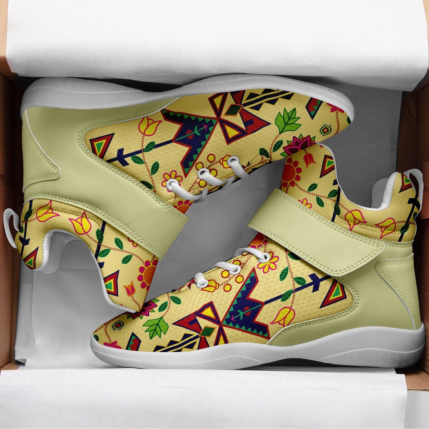 Geometric Floral Spring Vanilla Kid's Ipottaa Basketball / Sport High Top Shoes 49 Dzine