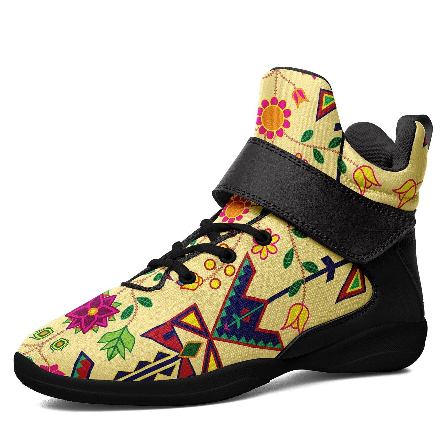 Geometric Floral Spring Vanilla Kid's Ipottaa Basketball / Sport High Top Shoes 49 Dzine US Women 4.5 / US Youth 3.5 / EUR 35 Black Sole with Black Strap