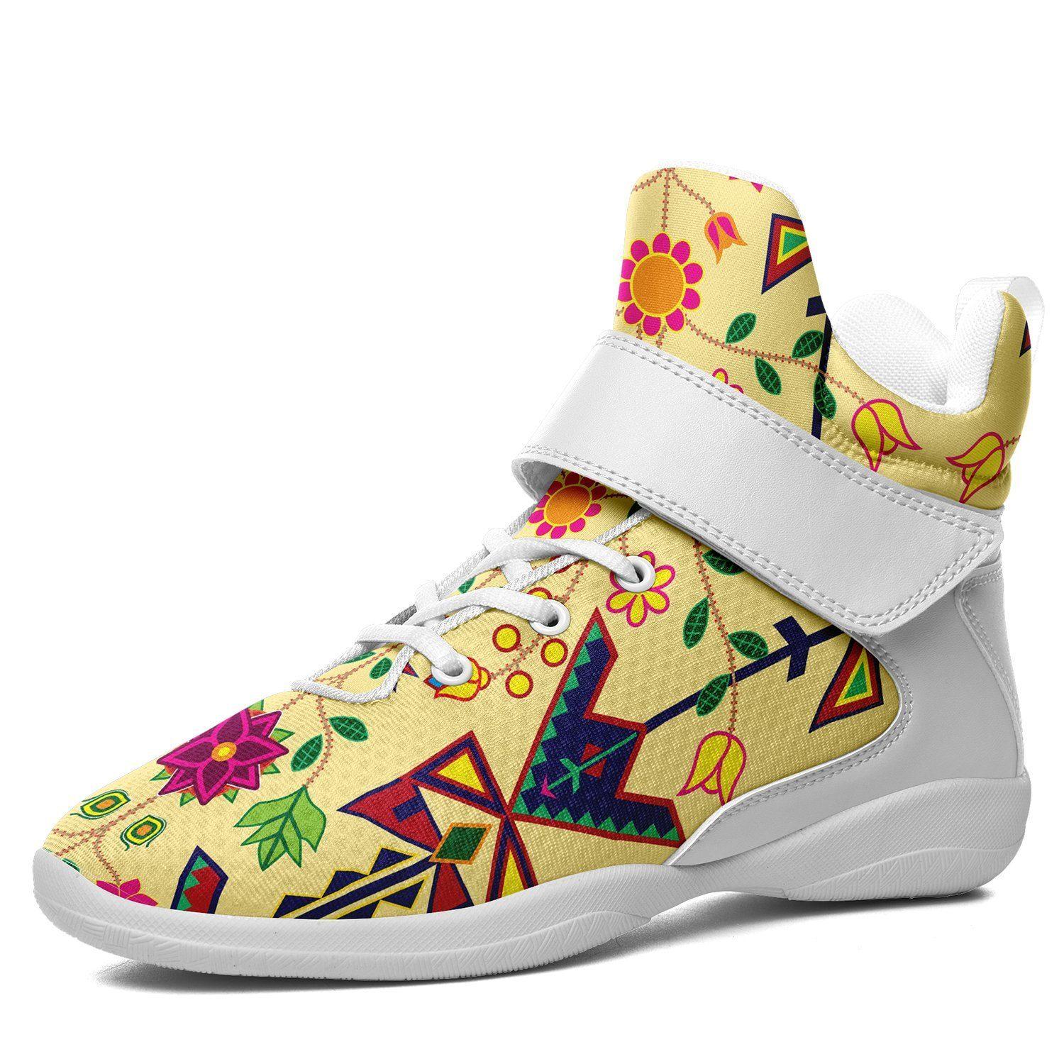 Geometric Floral Spring Vanilla Kid's Ipottaa Basketball / Sport High Top Shoes 49 Dzine US Women 4.5 / US Youth 3.5 / EUR 35 White Sole with White Strap