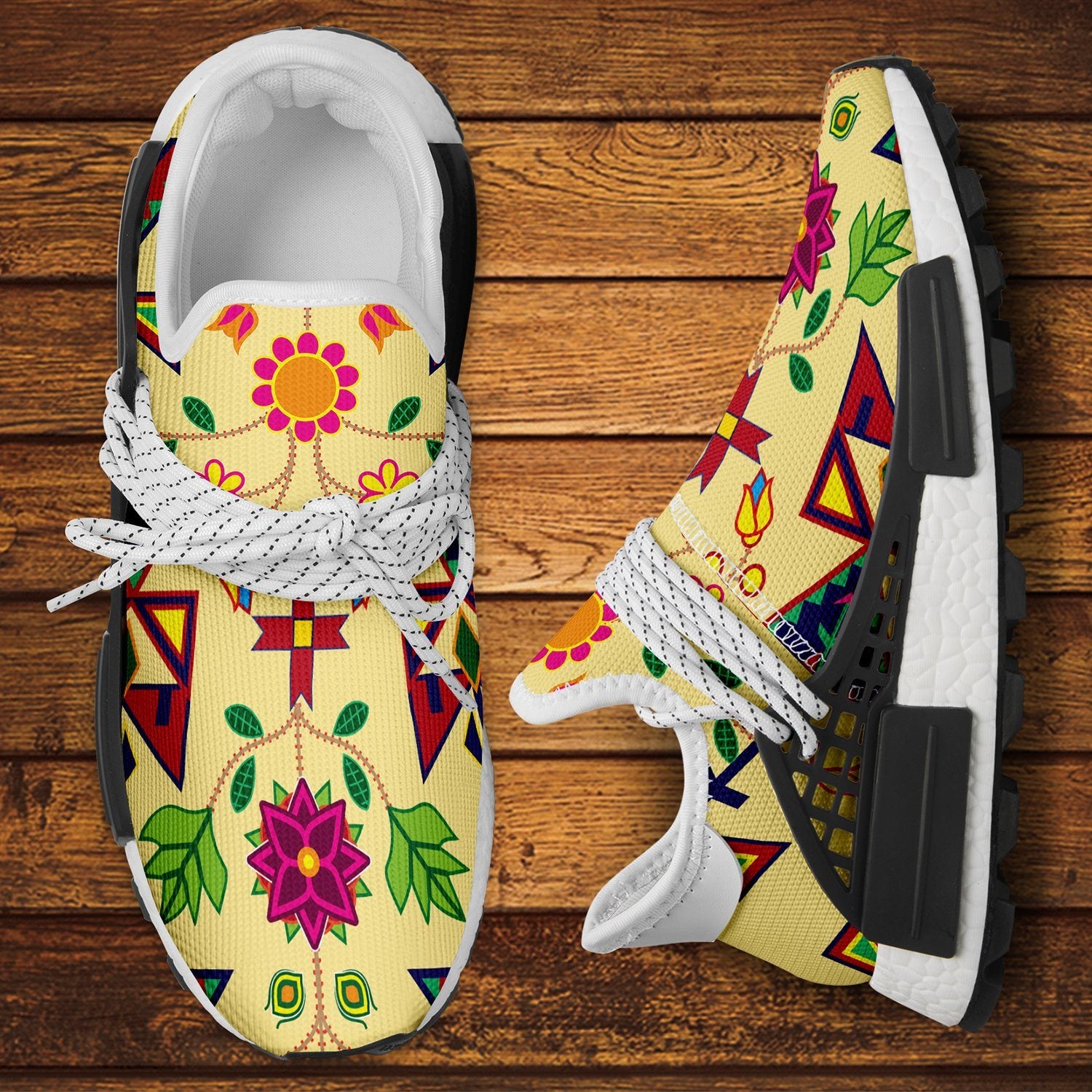 Geometric Floral Spring Vanilla Okaki Sneakers Shoes 49 Dzine