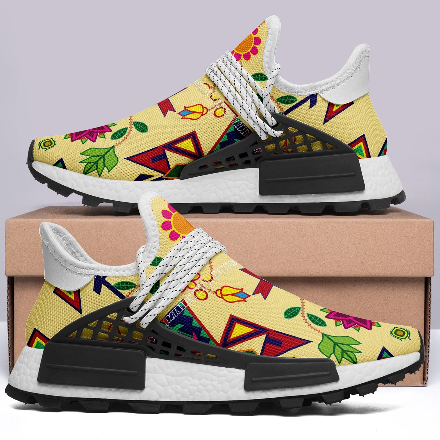 Geometric Floral Spring Vanilla Okaki Sneakers Shoes 49 Dzine