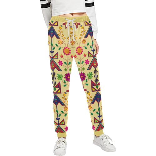 Geometric Floral Spring-Vanilla Women's All Over Print Sweatpants (Model L11) Women's All Over Print Sweatpants (L11) e-joyer