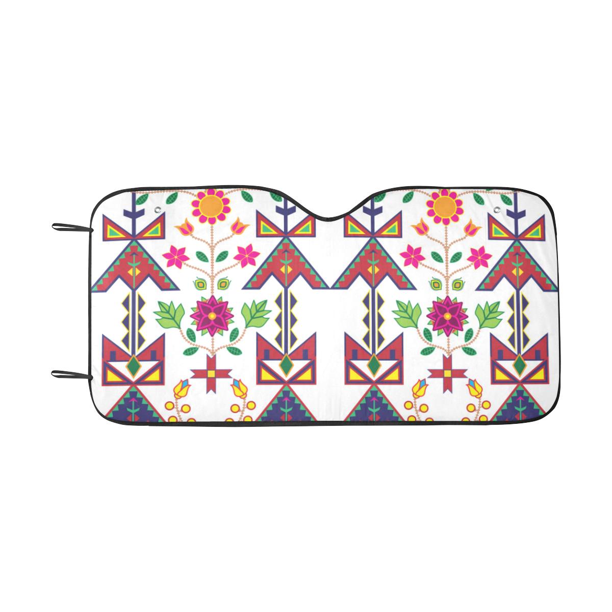 Geometric Floral Spring-White Car Sun Shade 55"x30" Car Sun Shade e-joyer