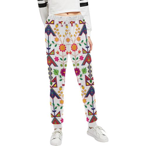 Geometric Floral Spring-White Women's All Over Print Sweatpants (Model L11) Women's All Over Print Sweatpants (L11) e-joyer