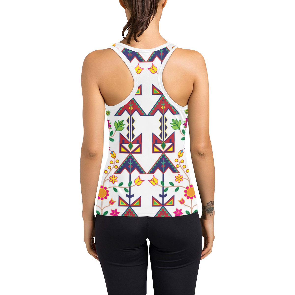 Geometric Floral Spring-White Women's Racerback Tank Top (Model T60) Racerback Tank Top (T60) e-joyer