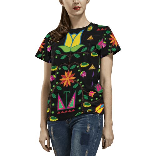 Geometric Floral Summer All Over Print T-shirt for Women/Large Size (USA Size) (Model T40) All Over Print T-Shirt for Women/Large (T40) e-joyer