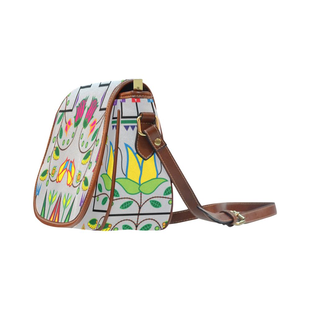 Geometric Floral Summer - Gray Saddle Bag/Small (Model 1649) Full Customization Saddle Bag/Small (Full Customization) e-joyer