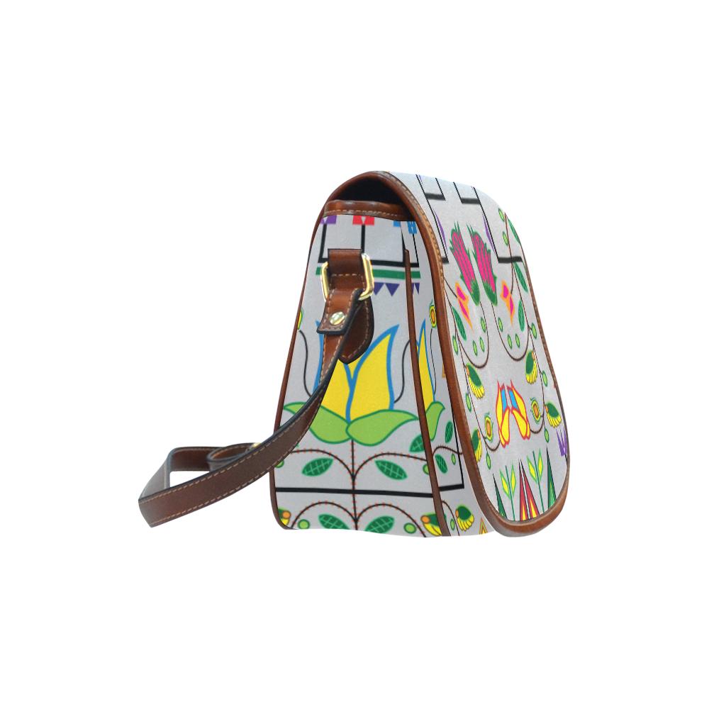 Geometric Floral Summer - Gray Saddle Bag/Small (Model 1649) Full Customization Saddle Bag/Small (Full Customization) e-joyer