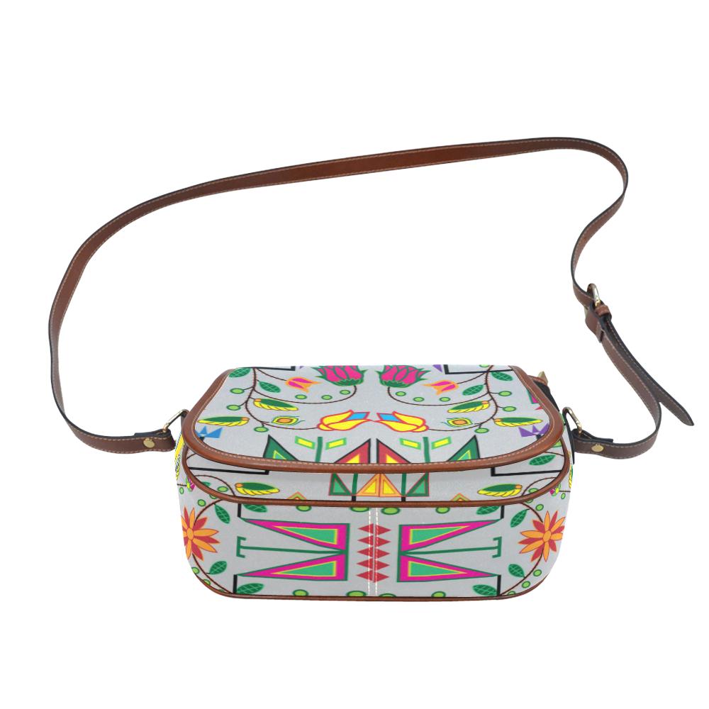 Geometric Floral Summer - Gray Saddle Bag/Small (Model 1649) Full Customization Saddle Bag/Small (Full Customization) e-joyer