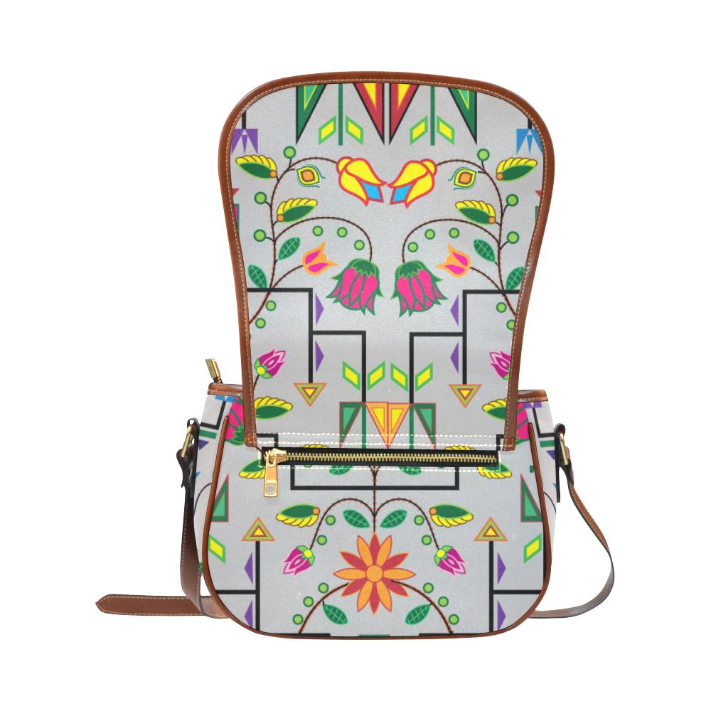 Geometric Floral Summer - Gray Saddle Bag/Small (Model 1649) Full Customization Saddle Bag/Small (Full Customization) e-joyer