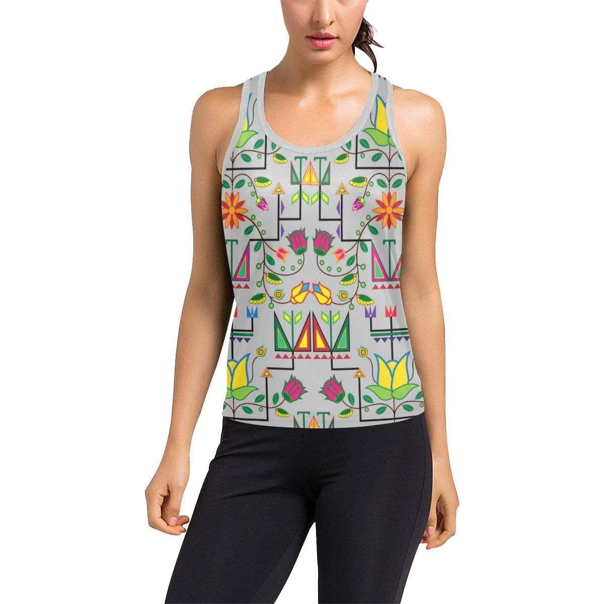 Geometric Floral Summer-Gray Women's Racerback Tank Top (Model T60) Racerback Tank Top (T60) e-joyer