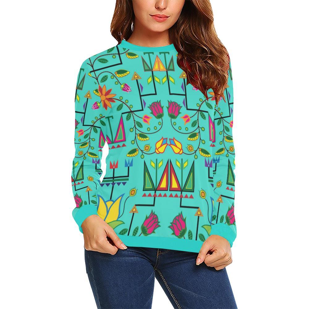 Geometric Floral Summer-Sky All Over Print Crewneck Sweatshirt for Women (Model H18) Crewneck Sweatshirt for Women (H18) e-joyer