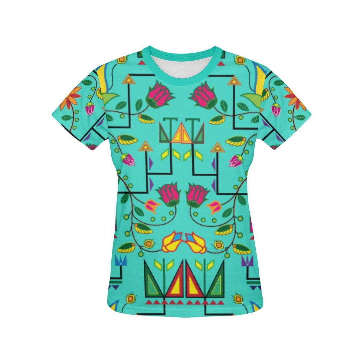 Geometric Floral Summer-Sky All Over Print T-shirt for Women/Large Size (USA Size) (Model T40) All Over Print T-Shirt for Women/Large (T40) e-joyer