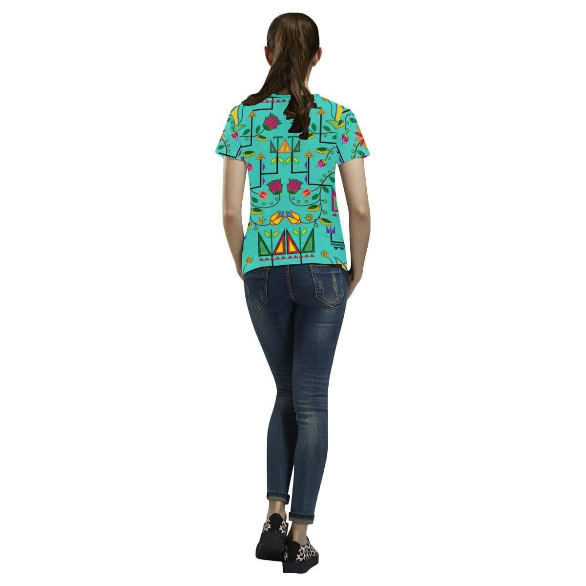 Geometric Floral Summer-Sky All Over Print T-shirt for Women/Large Size (USA Size) (Model T40) All Over Print T-Shirt for Women/Large (T40) e-joyer