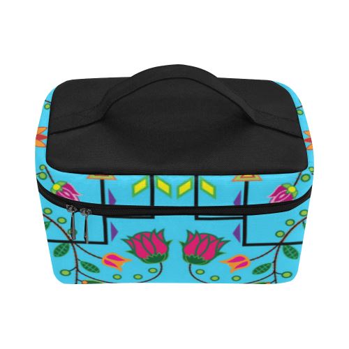 Geometric Floral Summer-Sky Blue Cosmetic Bag/Large (Model 1658) Cosmetic Bag e-joyer