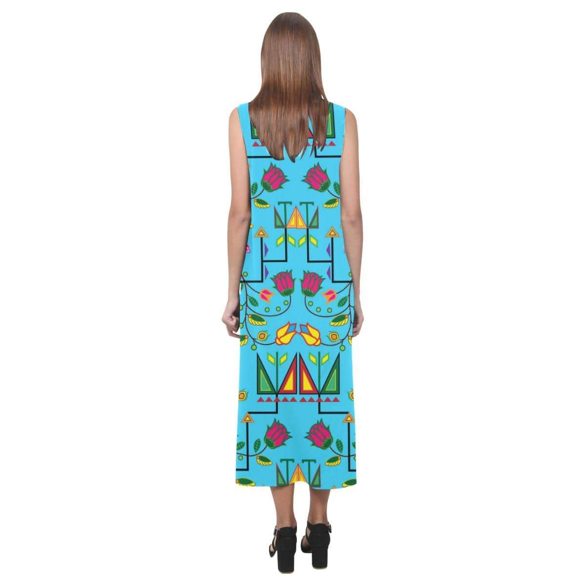 Geometric Floral Summer - Sky Blue Phaedra Sleeveless Open Fork Long Dress (Model D08) Phaedra Sleeveless Open Fork Long Dress (D08) e-joyer
